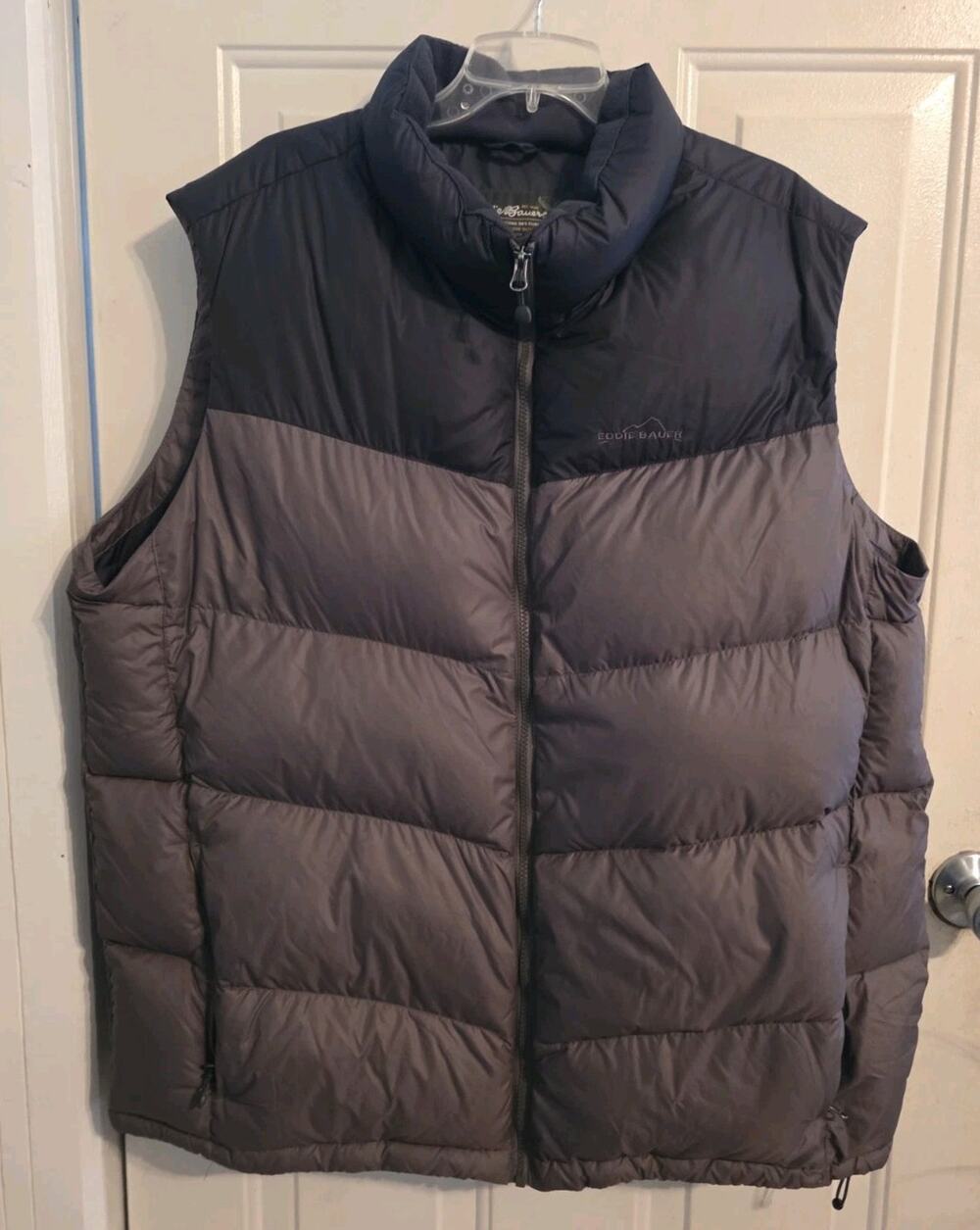 Eddie Bauer Men's Large EB700 Black Gray Goose Down Puffer Vest Pockets XXL T
